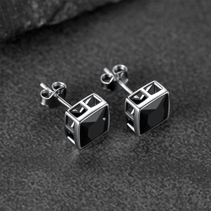 Flash Sterling Silver Square Black Onyx Stud Earrings for