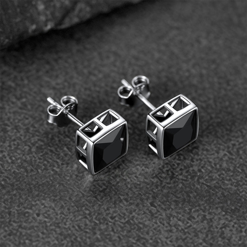 Flash Sterling Silver Square Black Onyx Stud Earrings for