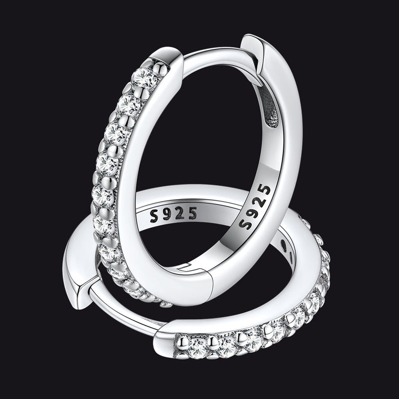 Sparkling Diamond Cartilage Huggie Hoop Earrings for in Sterling Silver