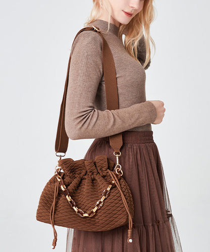 Style Brown Large Capacity Drawstring Cotton Pouch Handbag