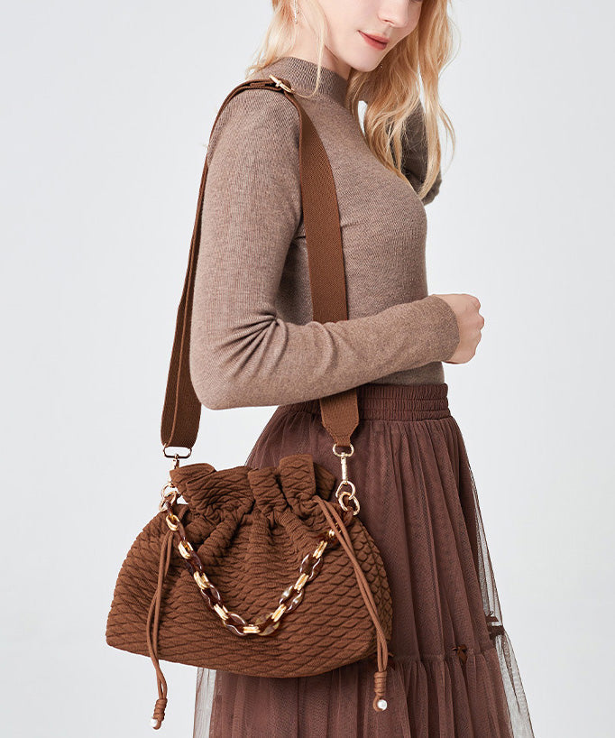 Style Brown Large Capacity Drawstring Cotton Pouch Handbag