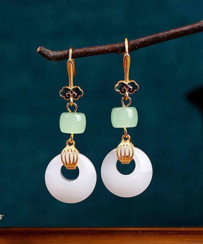 Style Gold Ancient Gold Jade Auspicious Clouds Drop Earrings Kx1060