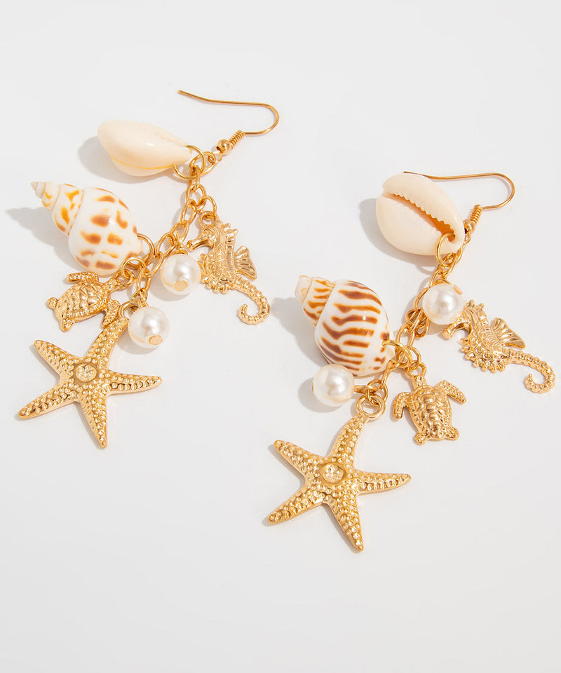 Style Gold Copper Alloy Starfish Shell Tassel Drop Earrings