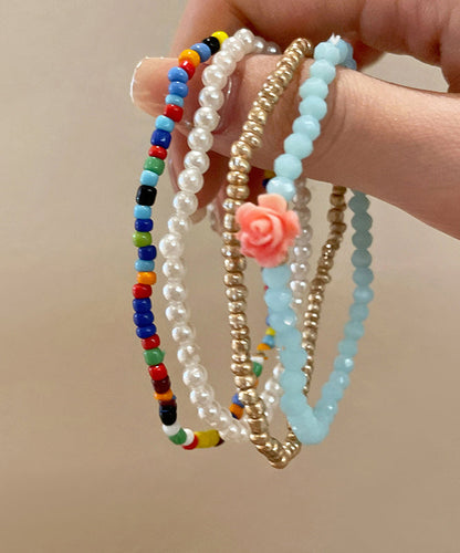 Style Pearl Beading Layered Chain Bracelet Four Pieces Set