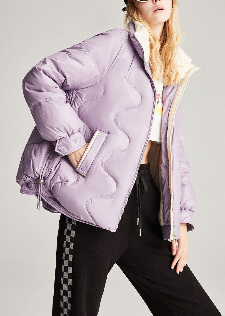 Style Purple Pockets Drawstring Winter Duck Down Winter Coats