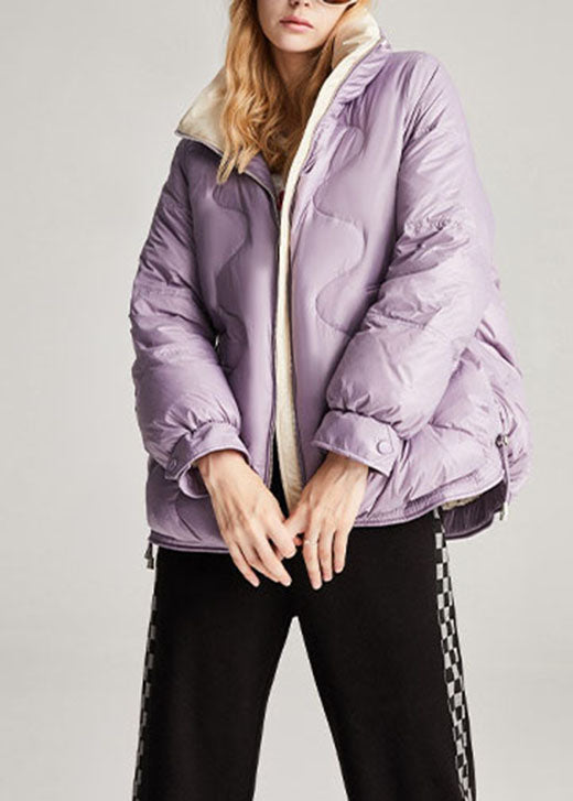 Style Purple Pockets Drawstring Winter Duck Down Winter Coats