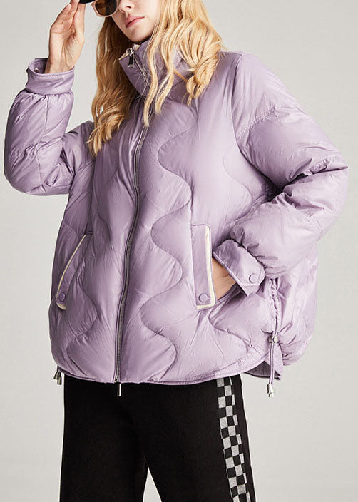 Style Purple Pockets Drawstring Winter Duck Down Winter Coats