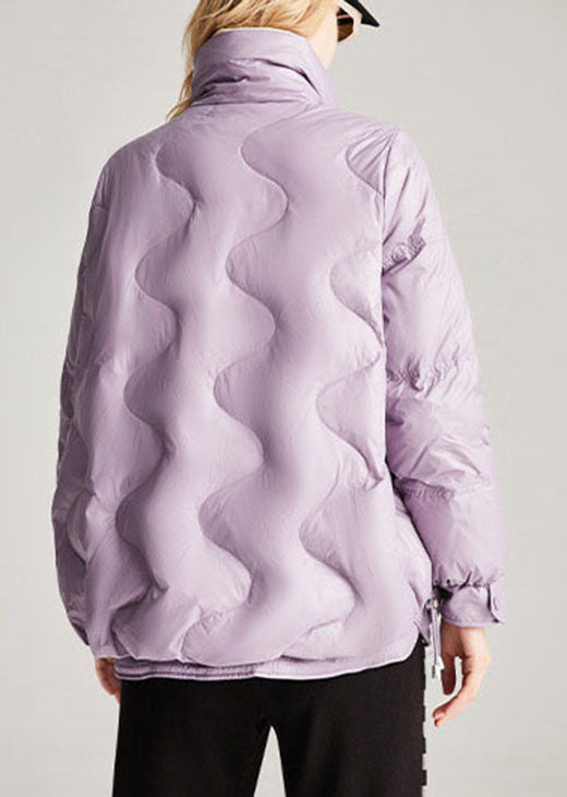 Style Purple Pockets Drawstring Winter Duck Down Winter Coats