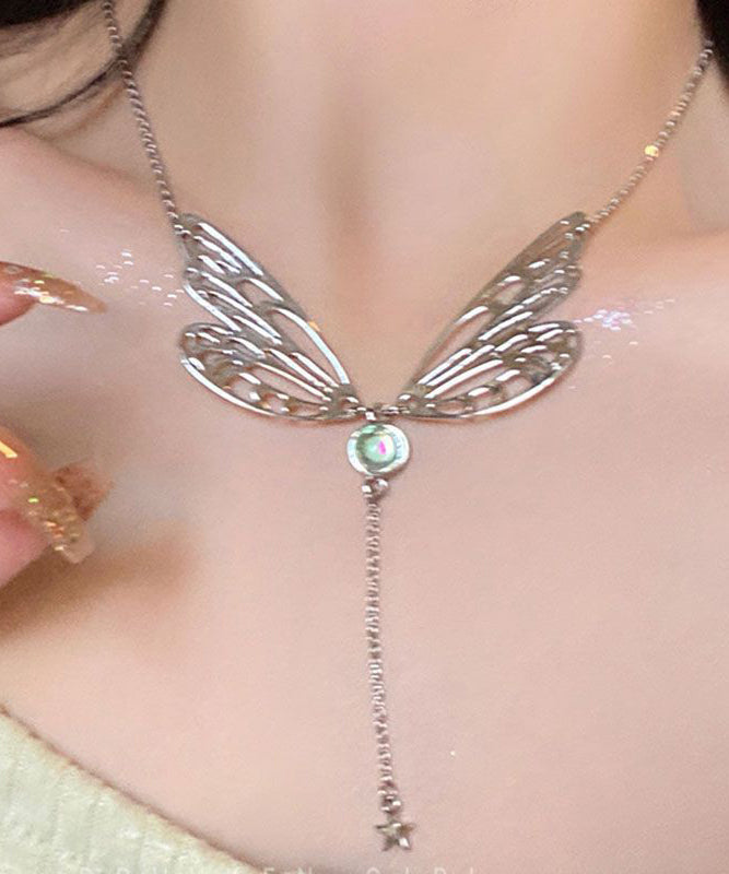 Style Lariat Out Tassek Butterfly Stainless Wing Steel Hollow