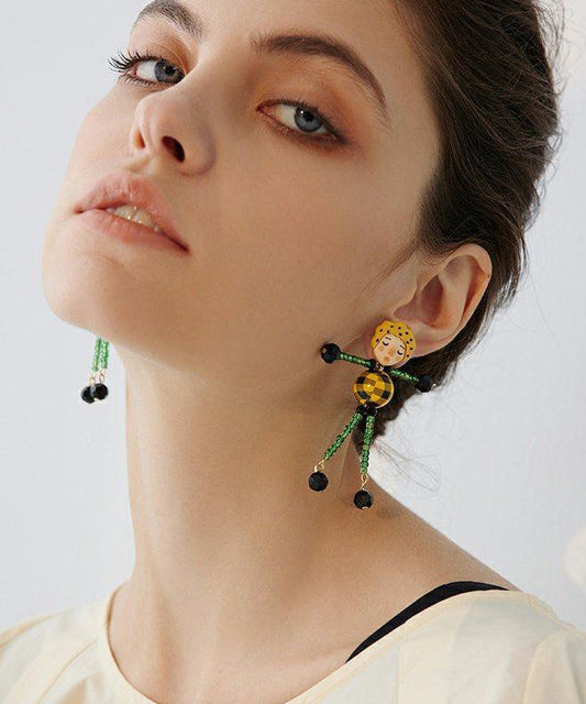 Stylish Doll Asymmetrical Design Wooden Drop Earrings