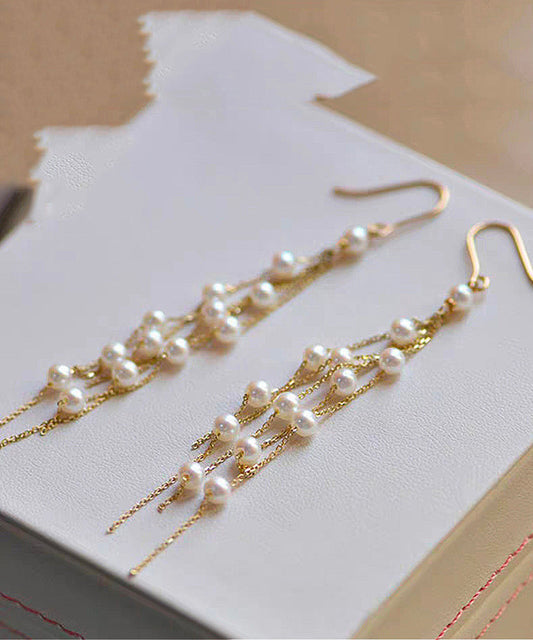 Stylish Gold Copper Alloy Pearl Tassel Drop Earrings