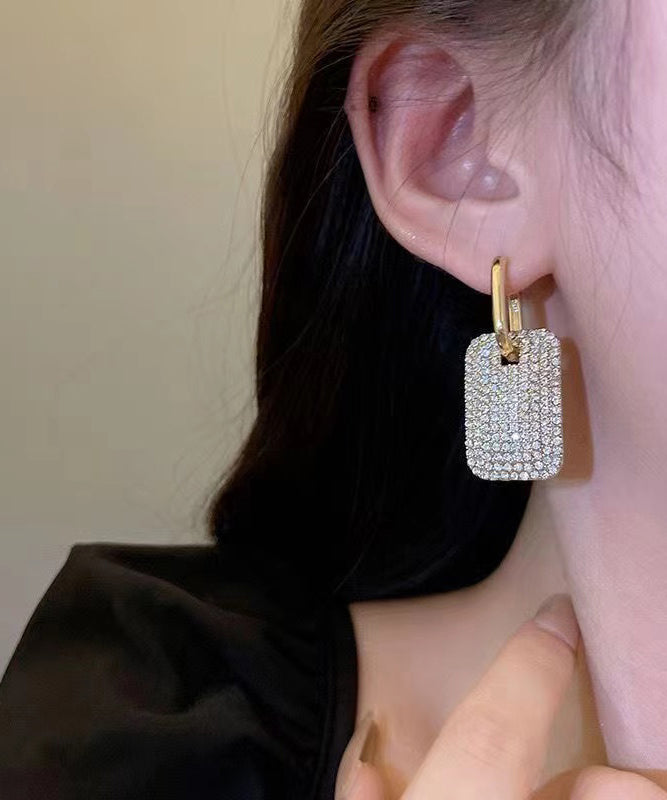 Hoop Earrings Square Stylish Gold Copper Zircon