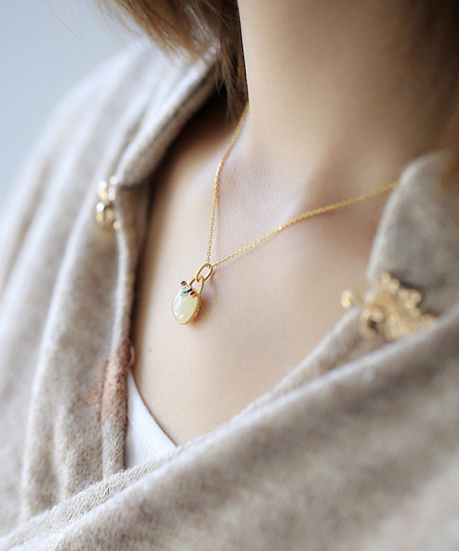 Stylish Gold Sterling Silver Overgild Jade Pendant Necklace Ts018