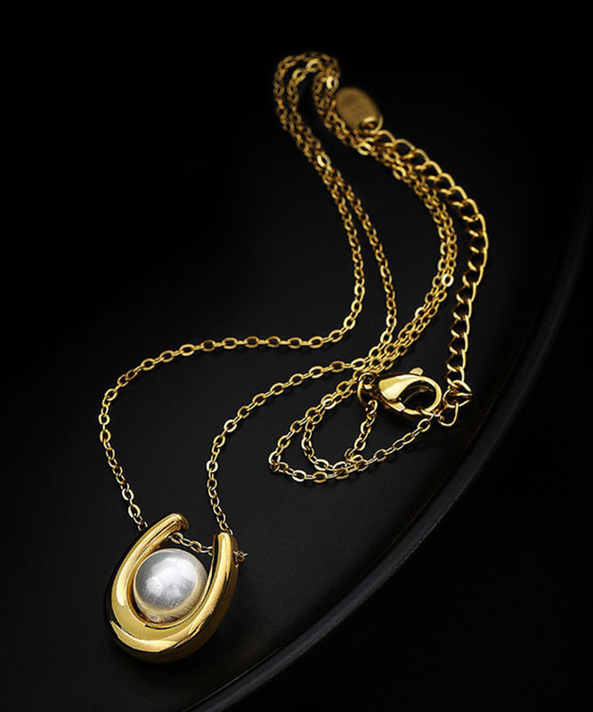 Stylish Gold Sterling Silver Overgild U-shape Pearl Lariat Necklace Wo010