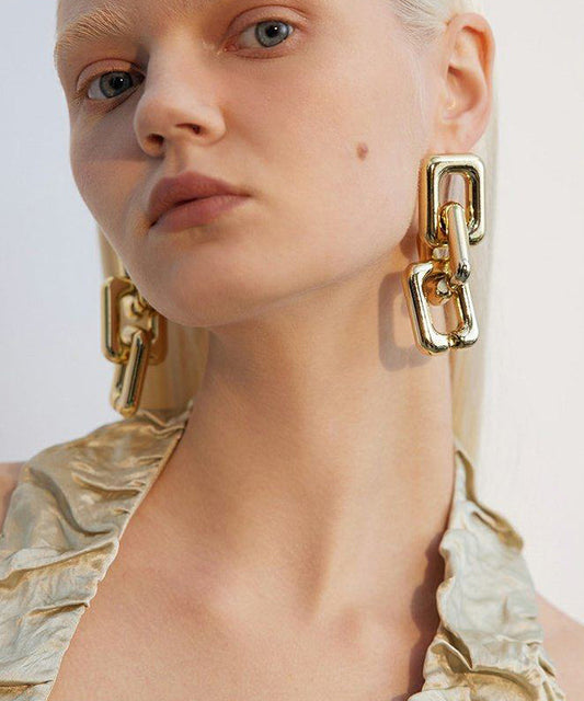 Stylish Golden Chain Linked Metal Earrings