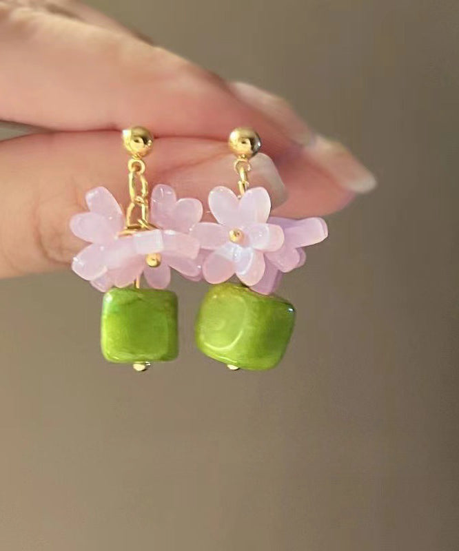 Stylish Green Alloy Resin Block Drop Earrings
