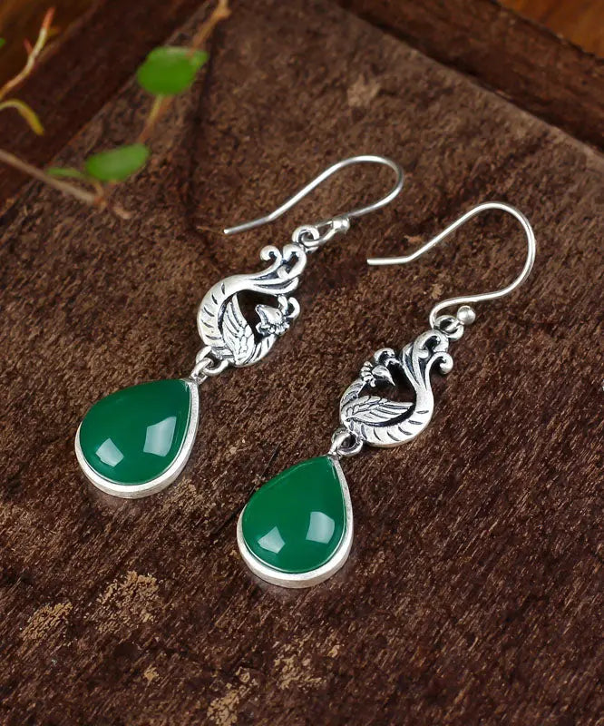 Sterling Silver Inlaid Water Drop Chalcedony Drop Earrings