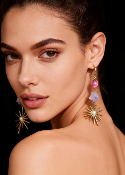 Stylish Multicolour Jade Fireworks Design Tassels Drop Earrings