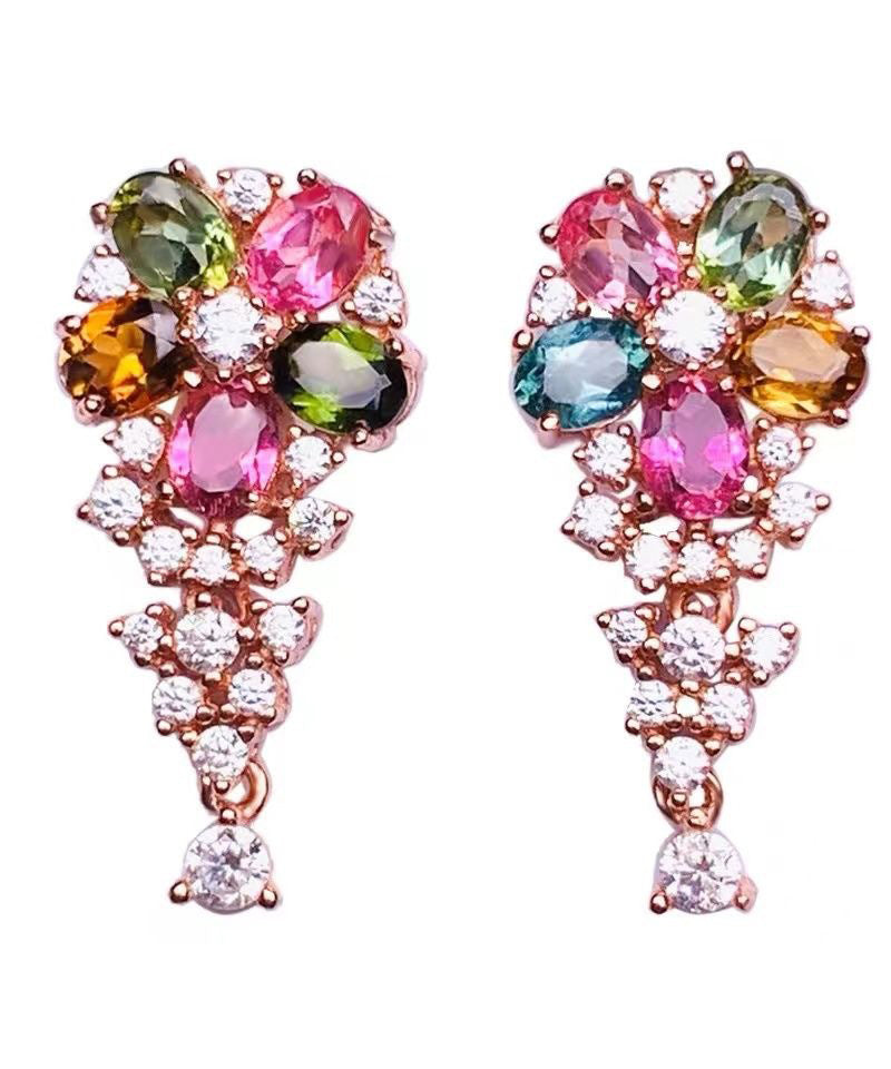 Stylish Rainbow Sterling Silver Overgild Crystal Zircon Stud Earrings Kx1013