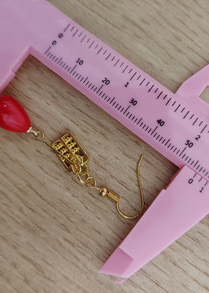 Stylish Red Coral 14k Gold Abacus Drop Earrings