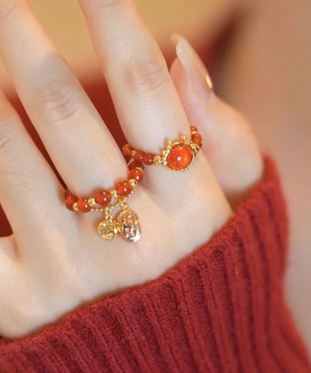 Stylish Red Sterling Silver Overgild Crystal Rings Two Piece Set Kx1036