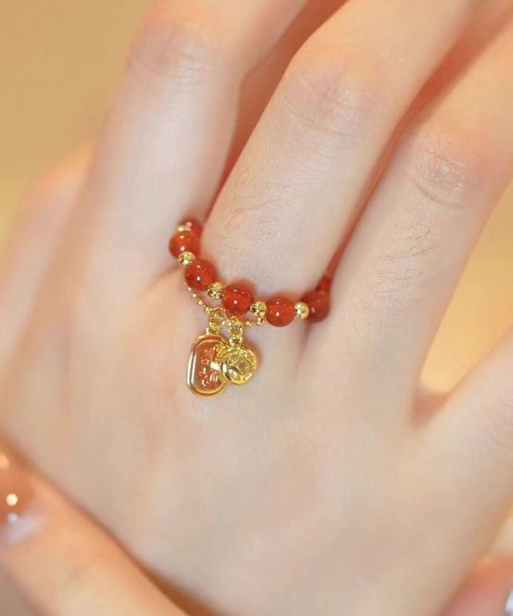 Stylish Red Sterling Silver Overgild Crystal Rings Two Piece Set Kx1036
