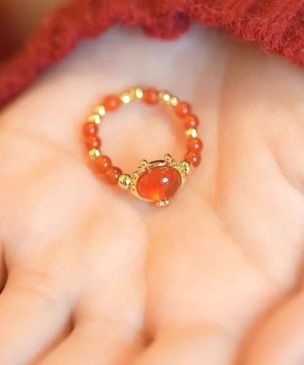 Stylish Red Sterling Silver Overgild Crystal Rings Two Piece Set Kx1036
