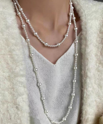 Stylish White Alloy Pearl Beading Gratuated Bead Necklace Yd010