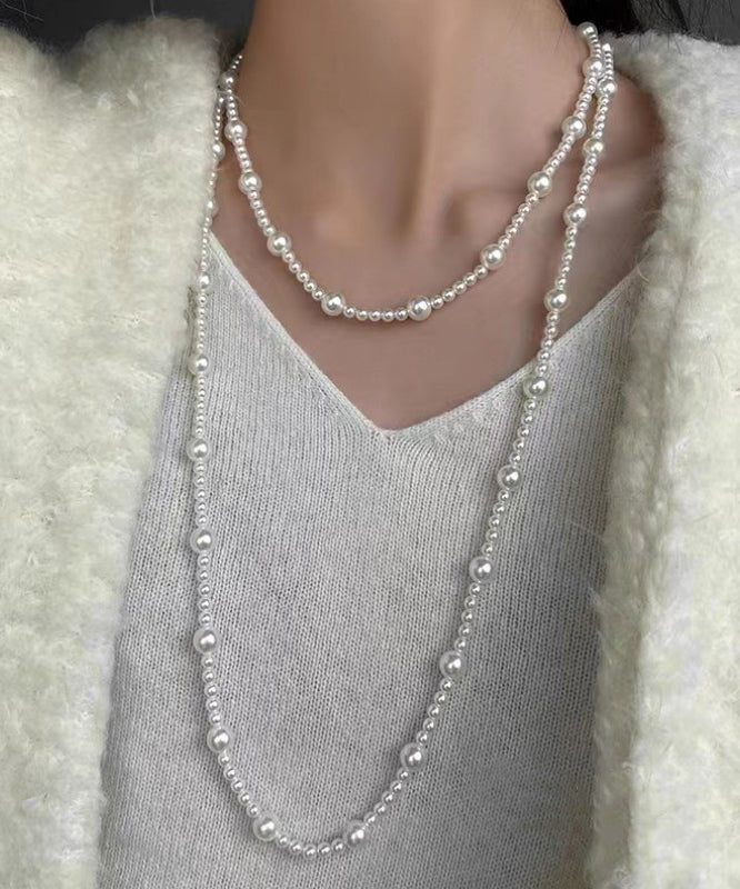 Stylish White Alloy Pearl Beading Gratuated Bead Necklace Yd010