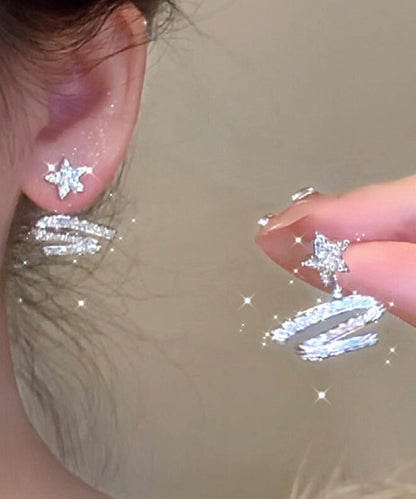 Stylish White Copper Alloy Zircon Star Ribbon Detachable Stud Earrings