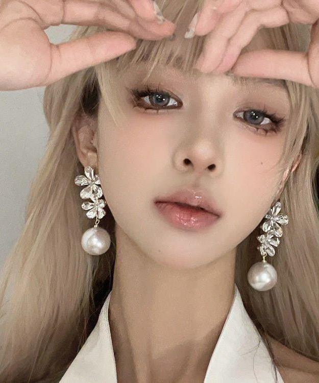 White Zircon Copper Drop Earrings Pearl Overgild Stylish
