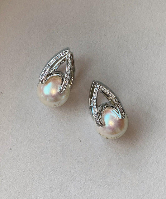 Stylish White Pearl Zircon Drop Earrings