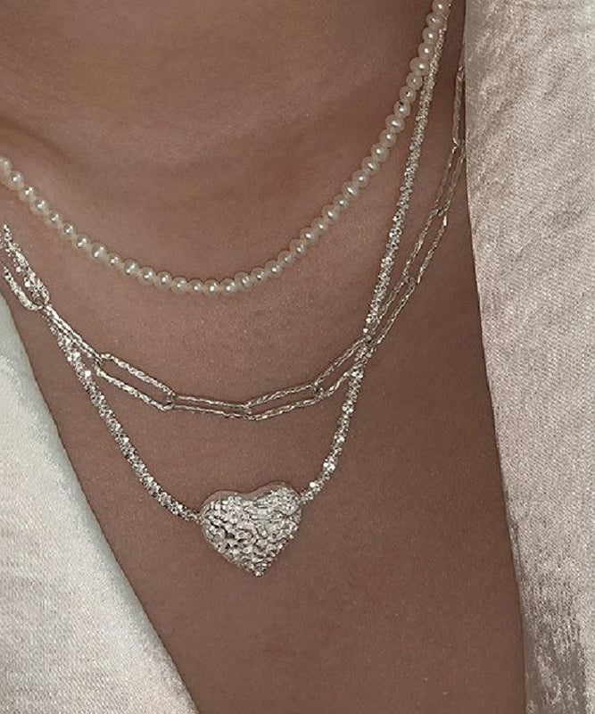 Stylish White Sterling Silver Chain Love Pendant Necklace Po006