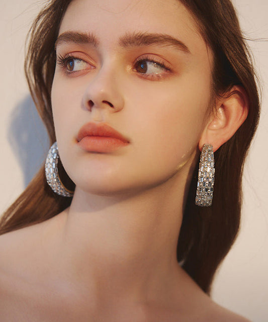Stylish White Zircon Metal Original Hoop Earrings