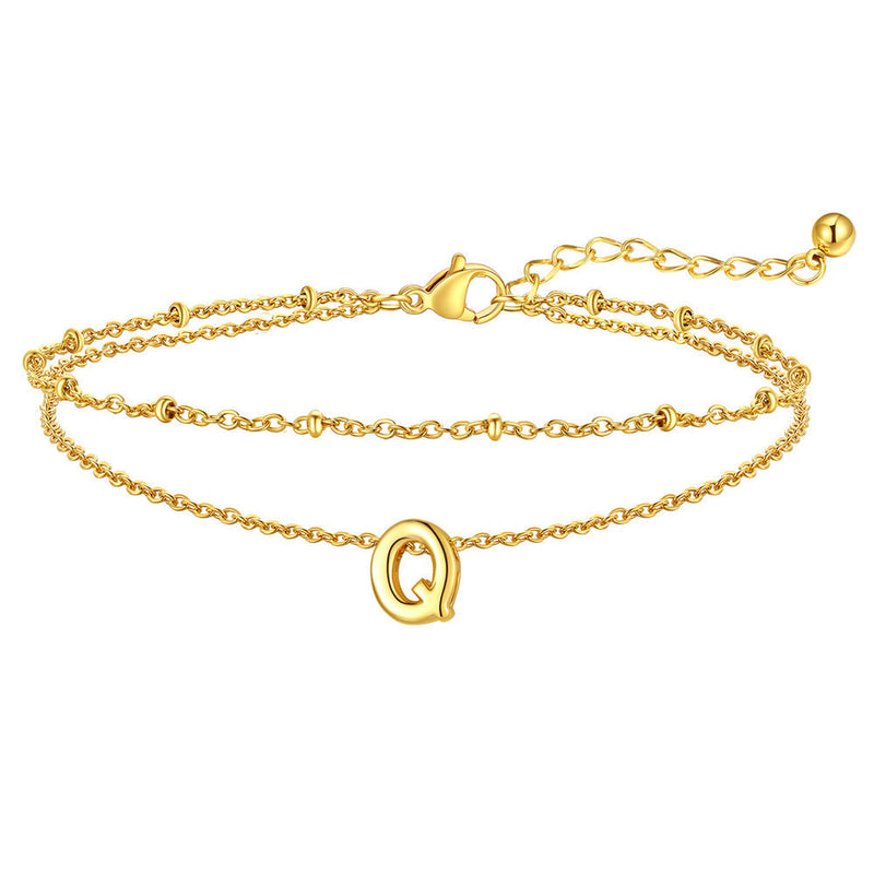 Dainty A-z Initial Layered Ankle Bracelet for Mom