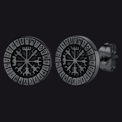 Norse Viking Compass Vegvisir Stud Earrings for