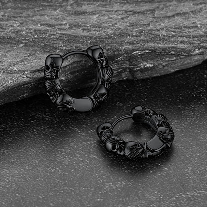 Sterling Silver Skulls Hoop Huugie Earrings for