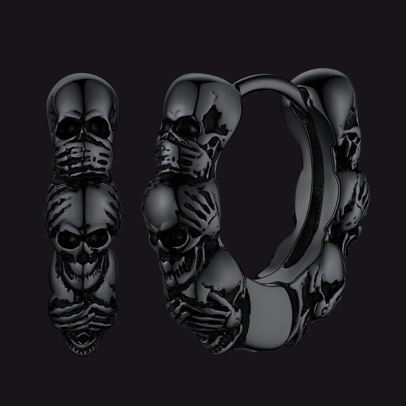Sterling Silver Skulls Hoop Huugie Earrings for