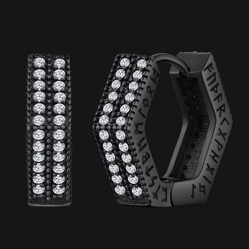 Hexagon Viking Diamond Hoop Earrings With Runes for