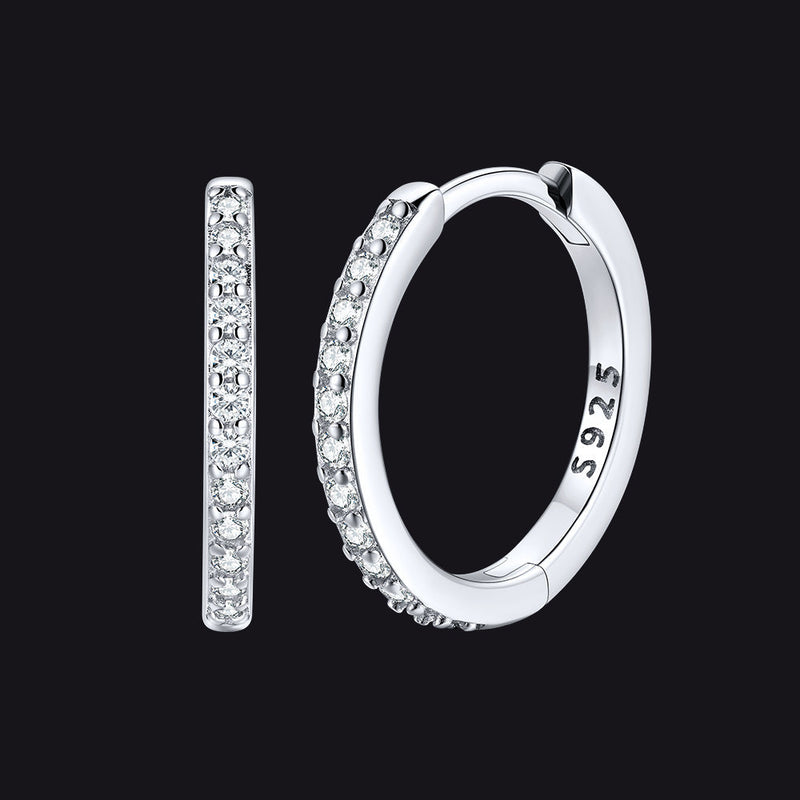 Sparkling Diamond Cartilage Huggie Hoop Earrings for in Sterling Silver