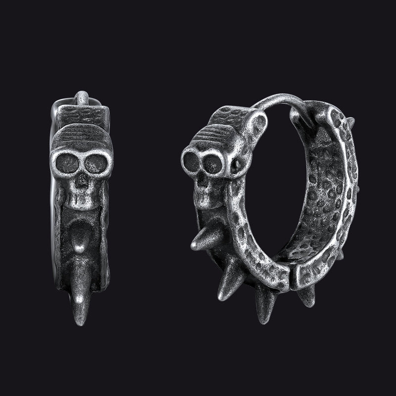 Gothic Skull Rivet Hoop Earrings for Halloween Gift