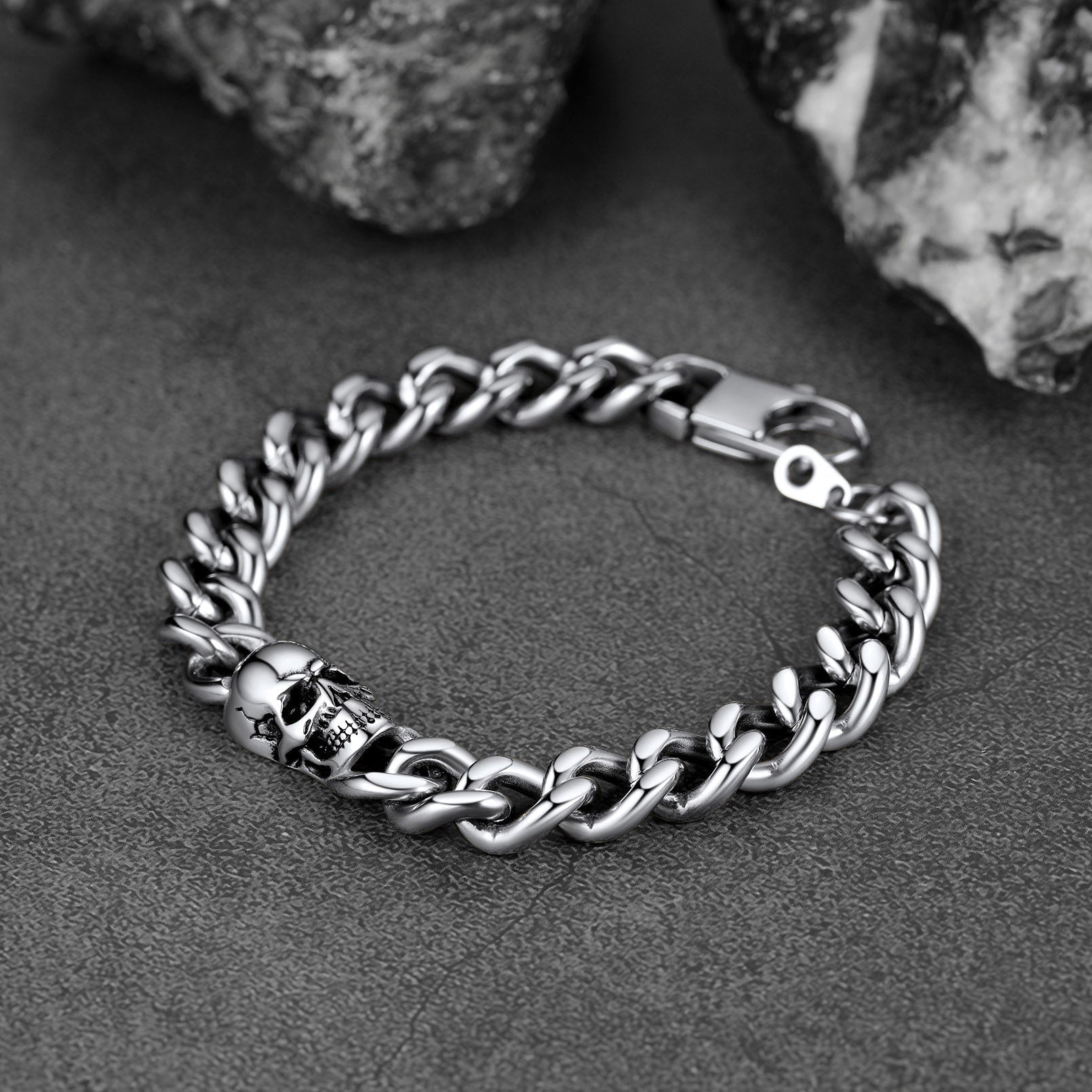 Gothic Skull Cuban Link Choker Chain & Bracelet Jewelry Set for