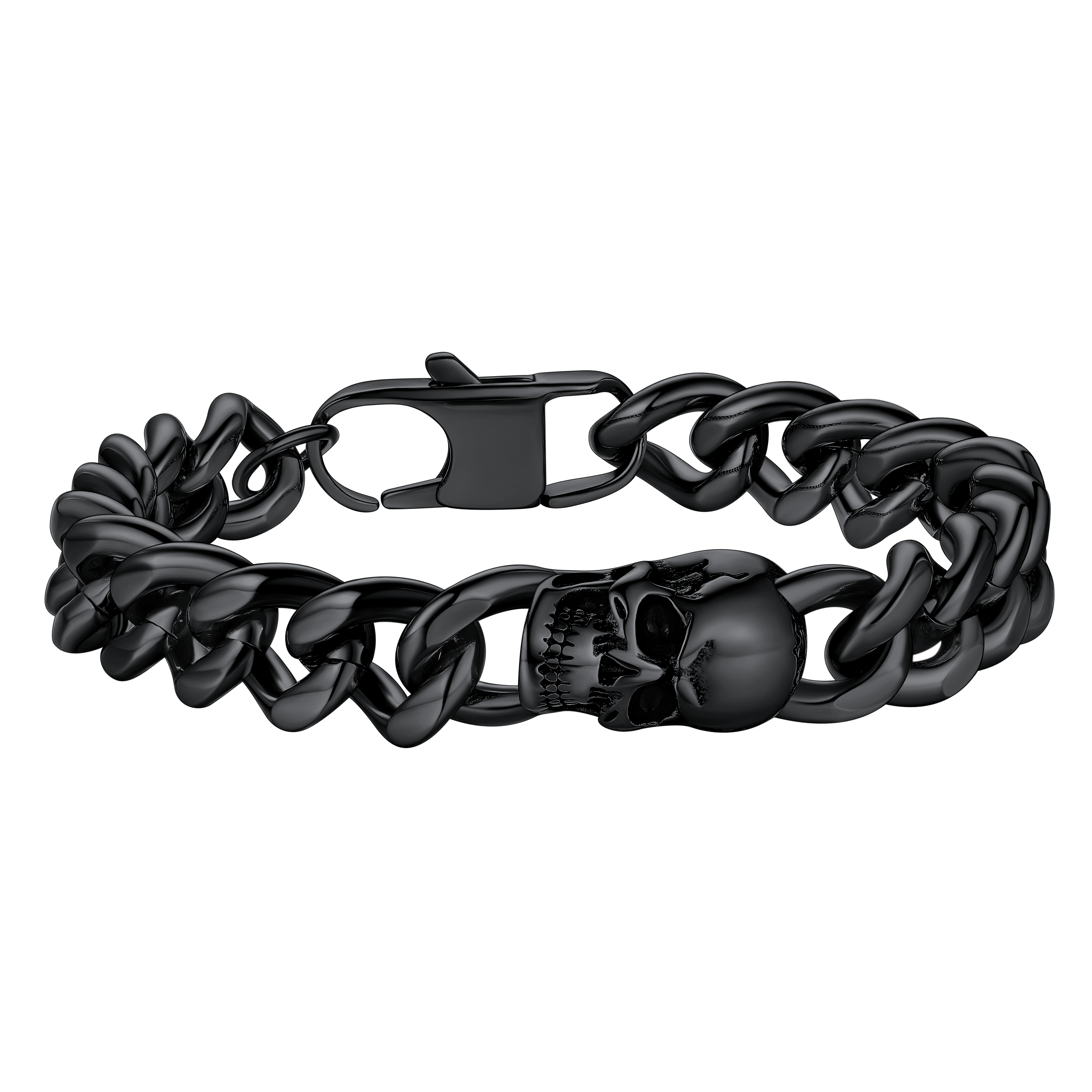 Gothic Heavy Cuban Chain Skull Bracelet for in Stainless Steel