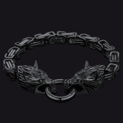 Viking Wolf Head Chain Bracelet Cuff Bangle Gift for