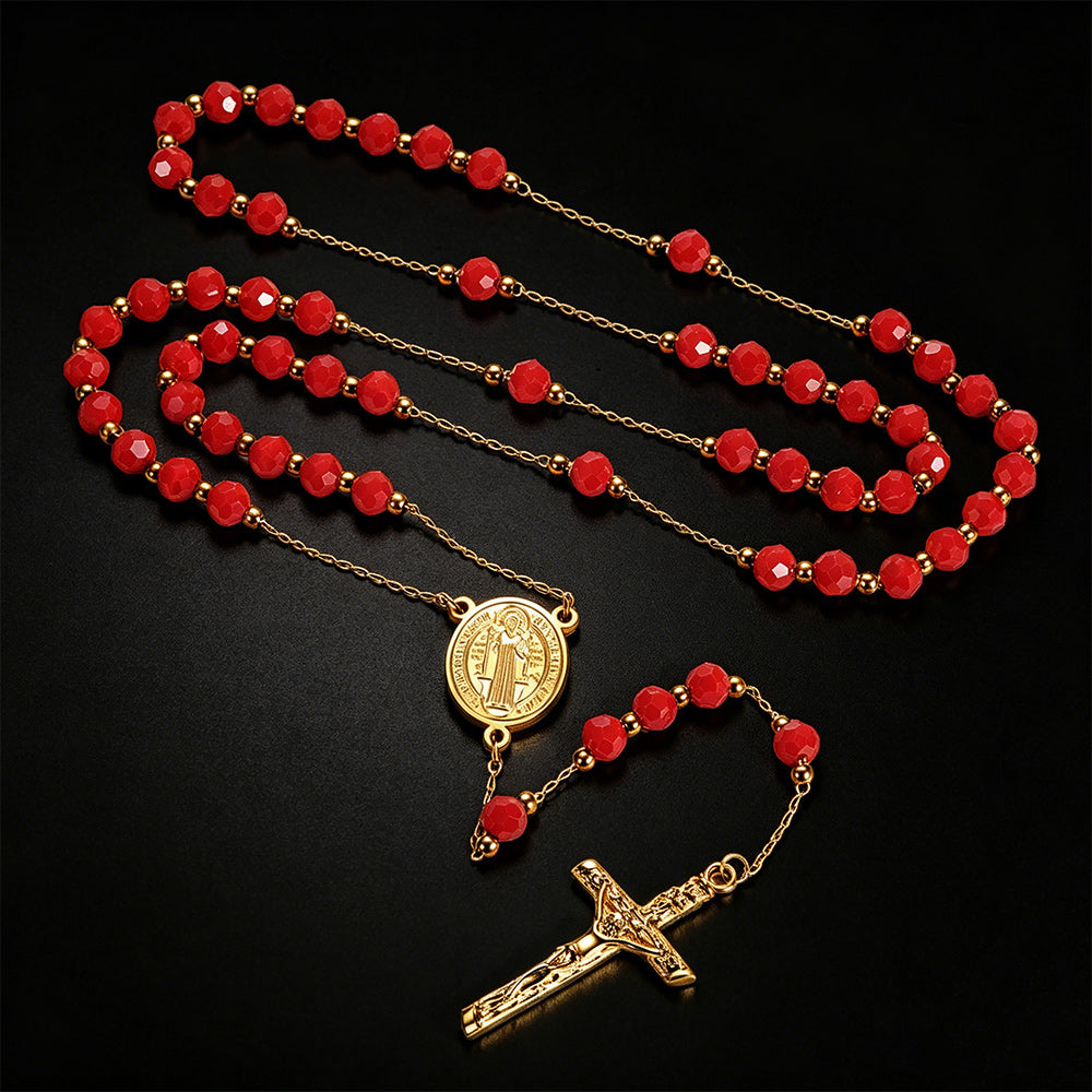 Catholic Saint Benedict Rosary Bead Necklace With Cross for