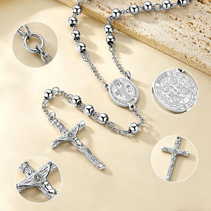 Catholic Saint Benedict Rosary Bead Necklace With Cross for