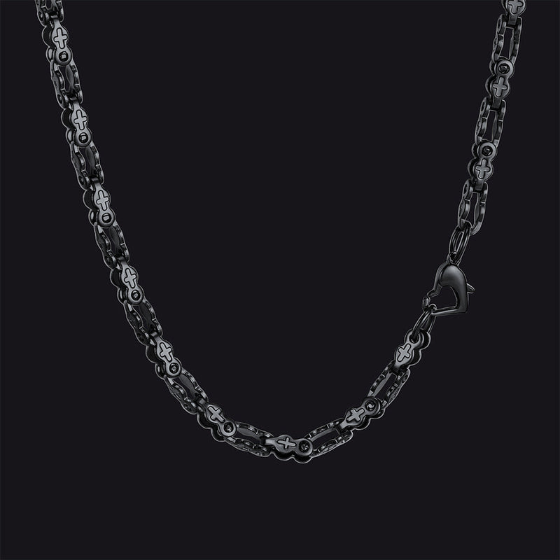 Stainless Steel Biker Chain Necklace With Cross for