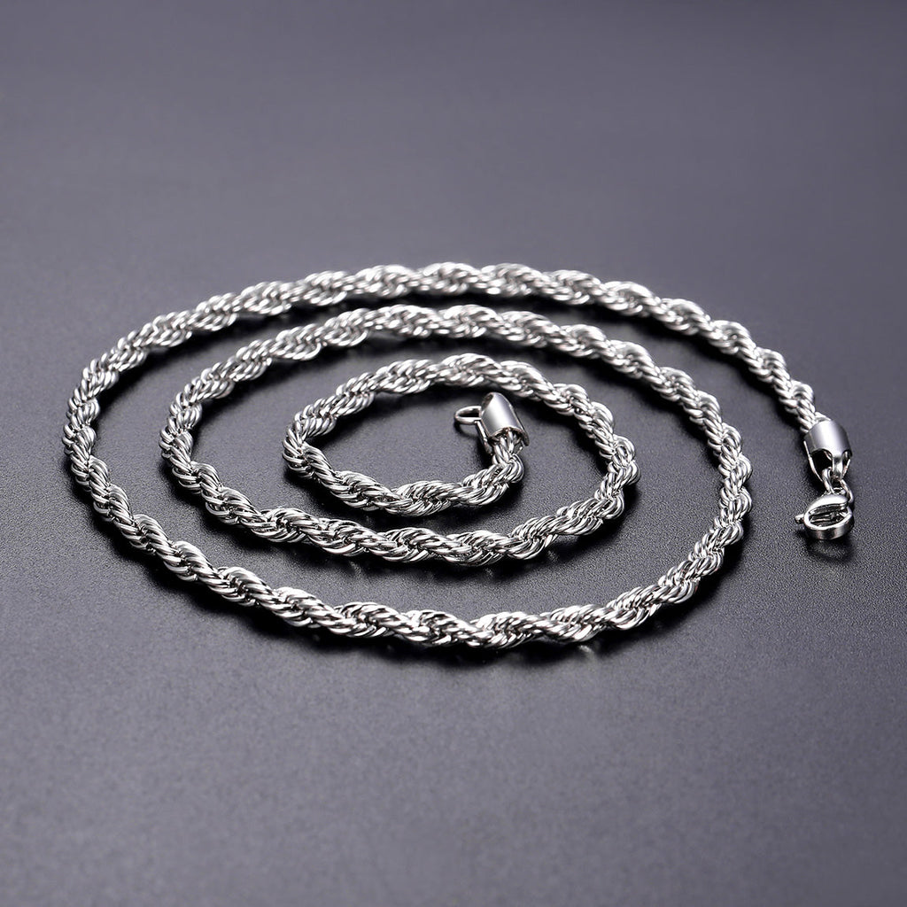 6mm Twisted Rope Link Chain & Rope Bracelet Bundle Set for