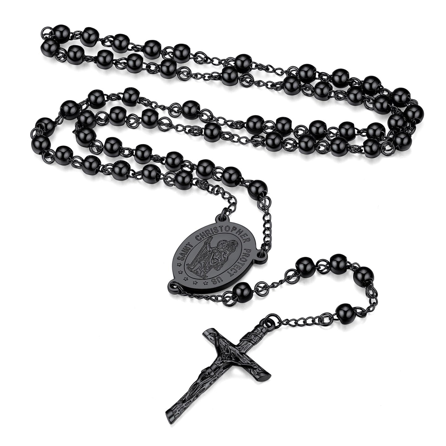 Rosary Beads Cross Necklace of Saint Christopher