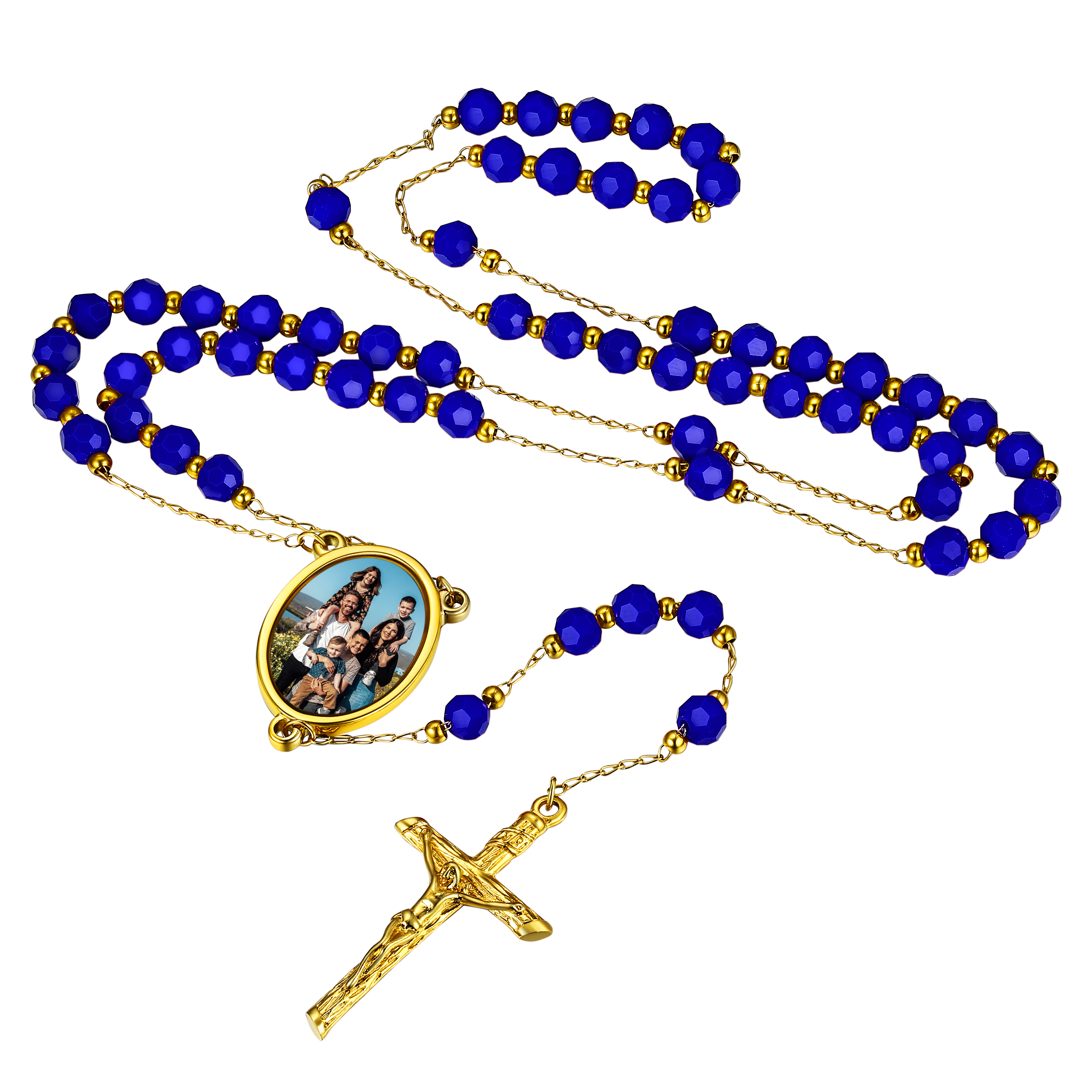 Personalized Photo Rosary Beads Cross Necklace With Picture for